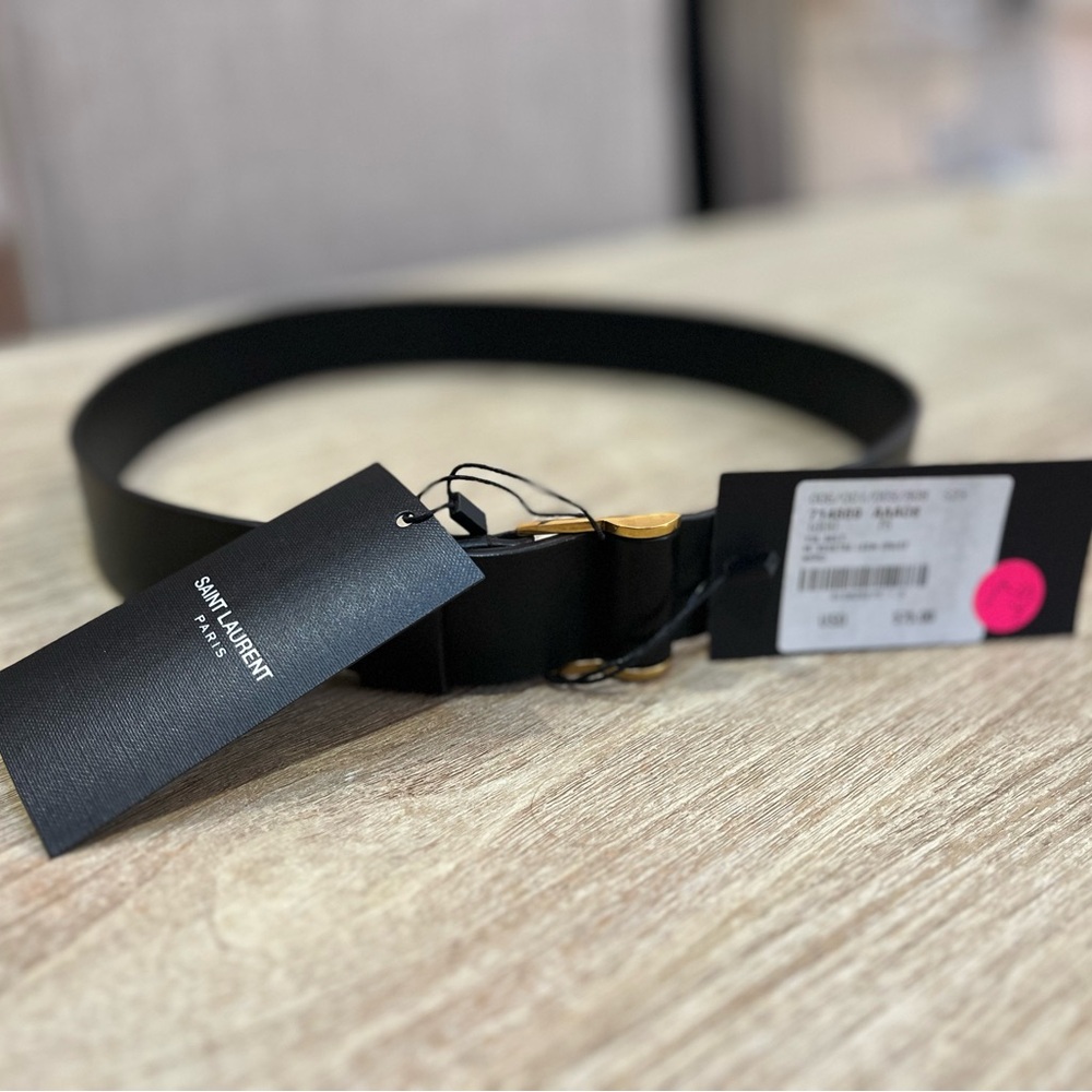 Yves Saint Laurent Black Belt with Gold Buckle